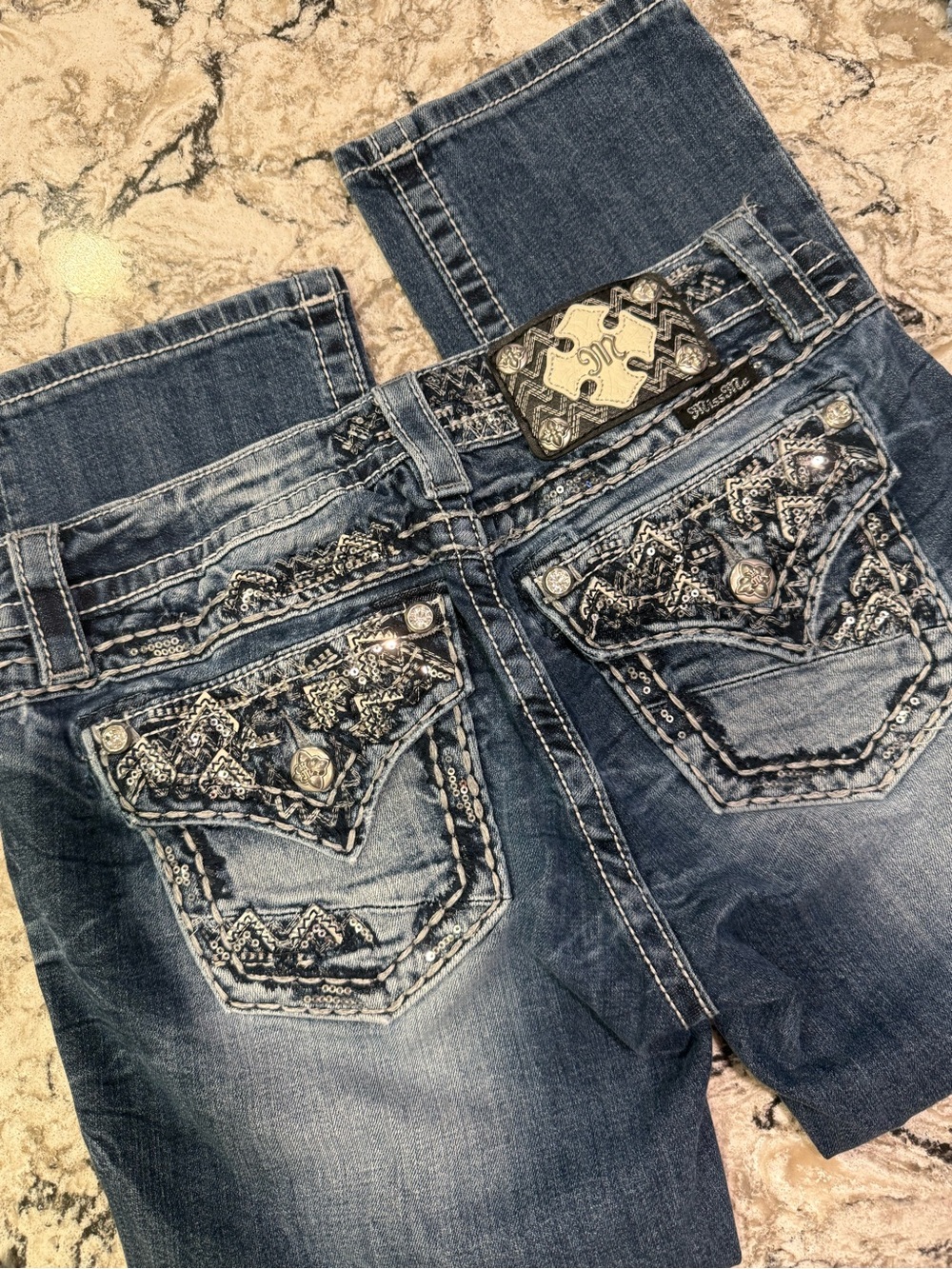 Miss Me Sz 27 Dark Blue Embellished Ankle Jeans